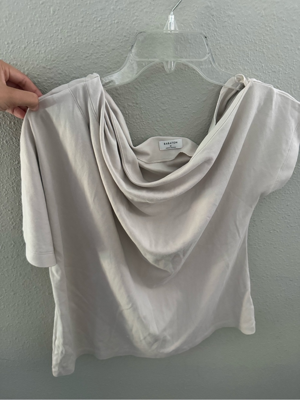 Babaton Light Cream Cowl Neck Short Sleeve Top